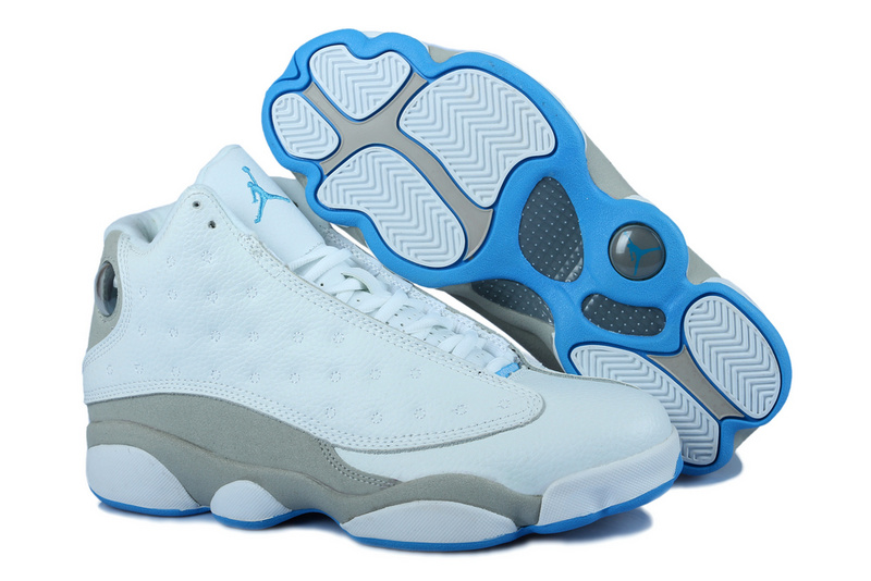 Air Jordan 13 Mens Shoes White/Gray/Blue Online